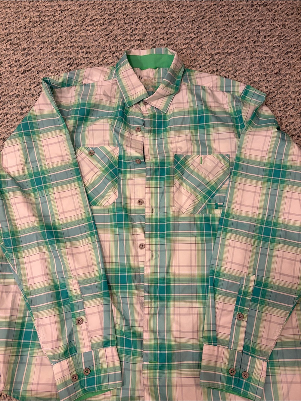 Under Armour Green and White Plaid Button-Down Shirt